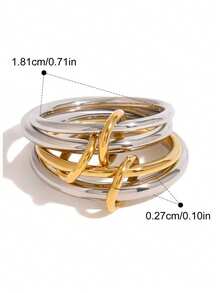 1pc Unique Design Double-Layer Stainless Steel Ring, Suitable For Women's Daily, Party And Casual Wear - Gold and Silver - View 12