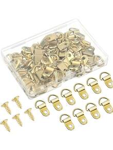 50套/盒 D型环相框挂钩（含螺丝），金银色金属墙面五金，适用于家居、艺术品、画布、照片，实用挂钩 - 50套/盒 - 查看 9