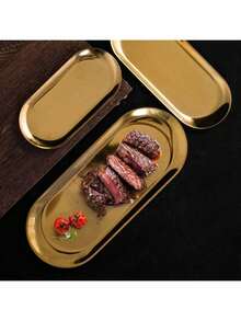1pc/4pcs Oval Tray, Stainless Steel Coffee Tray, Small Size Tray For Candle, Cosmetics, Decor, Kitchen Utensils - Gold - View 4