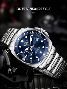 LIGE Men's Fashion Business Casual Waterproof Date Quartz Watch, High-End Luxury Wristwatch - Silver - View 4
