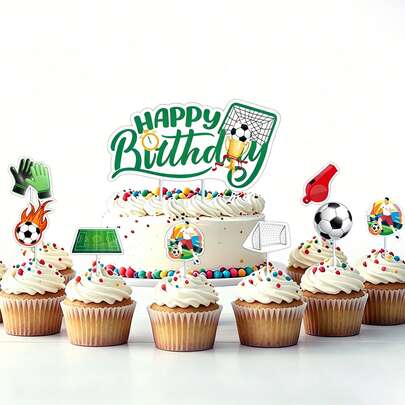Bộ 25 phụ kiện trang trí bánh sinh nhật chủ đề bóng đá - Trang trí bánh kem và bánh cupcake chủ đề thể thao bóng đá cho tiệc sinh nhật bé trai.