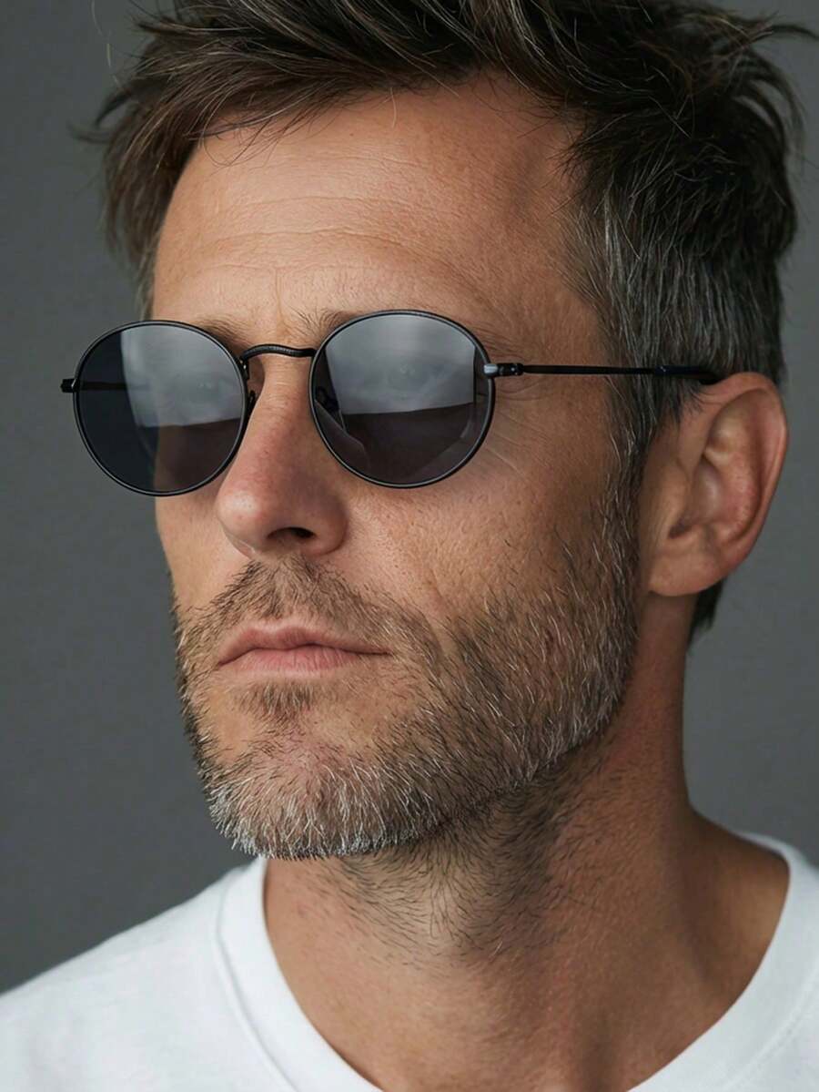 1副男士黑色圆形金属框复古个性化小框时尚眼镜 - 黑色 - 查看 1