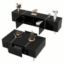 Modern TV Stand And Coffee Table Set In Glossy Black. - Black - View 7