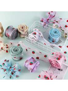 Pita Chiffon Motif Stroberi 1 Yard dengan Tepi Bergelombang, Pita Chiffon Stroberi Transparan Grosir, Pita Motif Buah Lembut yang Lucu Cocok untuk Membuat Aksesori Rambut, Pembungkus Kado, Dekorasi Pernikahan, Kerajinan DIY, dan Kue - Berbagai gaya - View 3