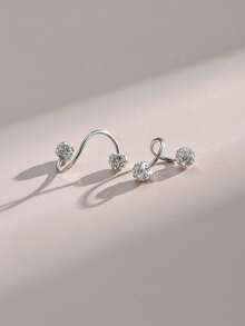 2pcs Diamond Ball S-Shaped Spiral Screw Cartilage Earrings For Women - Silver - View 3