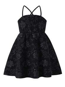 1 chiếc đầm kiểu công chúa ngọt ngào màu đen, chất liệu jacquard, không tay, dây mảnh, eo cao, thanh lịch dành cho bé gái, thích hợp cho mùa hè. - màu đen - Xem 2