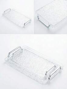 1pc Acrylic Wavy Tray With Silver Handle, Plastic Ripple Pattern Serving Tray For Coffee, Snacks, Home Decor - Clear - View 10