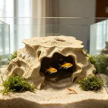 Caverna de pedra decorativa para aquário, caverna escondida para aquário de pequenos animais de estimação, caverna escondida para aquário de répteis e tartarugas, caverna de pedra de resina para aquário, decoração para aquário de pequenos peixes, répteis, sapos e lagartos, caverna de pedra decorativa de resina para aquário, para esconderijo e descanso. - B - Ver 2