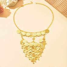 Dây chuyền mặt đồng xu nhiều lớp phong cách Bohemian, mặt nạ chạm khắc tua rua, phụ kiện chụp ảnh du lịch cổ điển độc đáo, phụ kiện cưới cô dâu. - Vàng - Xem 13
