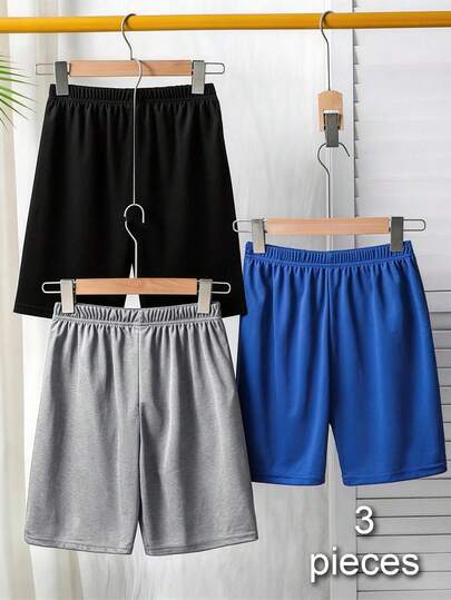 Set de 3 pantalones cortos versátiles y casuales para niños preadolescentes, aptos para uso diario y deportes