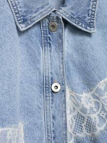 Áo khoác denim ngắn ren tối giản đa năng dành cho nữ, bộ sưu tập Xuân/Hè của DEEKA. - Màu xanh nhạt - Xem 7