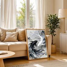1件/套 幸运黑白锦鲤帆布海报,中国水墨画,点缀星光,风水美学家居装饰,东方风格墙饰,现代家居装饰,帆布油画,不含画框 - 復古的 - 查看 9