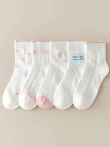 5 pares de calcetines de media caña para niños con lazo y malla floral minimalista de primavera/verano en color blanco - Multicolor - Ver 4