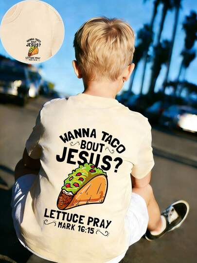 Tween Boy Casual Graphic Print Crew Neck Short Sleeve T-Shirt, Summer Top