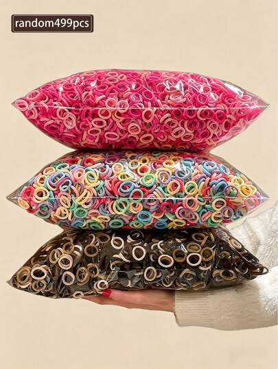 499pcs/Pack Assorted Colorful Scrunchies, Suitable For Ponytails, Braids And Hairstyles, Non-Damaging Hair Ties, Great Gift