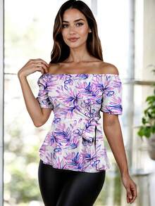 ZTSO Fashionable Off-Shoulder Blouse With Belt - White - View 12
