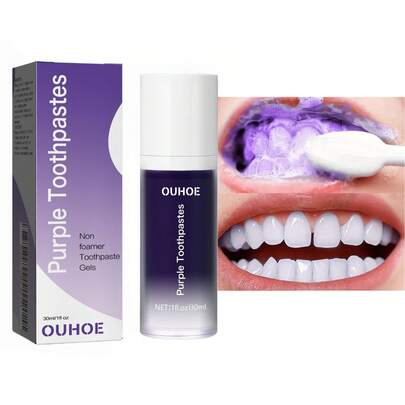 OUHOE 30มล. ยาสีฟันฟอกขาว ช่วยฟอกฟันขาว ขจัดคราบและฟันเหลือง ดูแลเหงือก ให้ลมหายใจสดชื่น ยาสีฟันฟอกฟันขาว ขจัดคราบและคราบตกค้างบนผิวฟัน ช่วยรักษาลมหายใจสดชื่น ปกป้องฟันและเหงือก ช่วยให้ฟันขาวกระจ่างใส และสร้างความมั่นใจในรอยยิ้ม