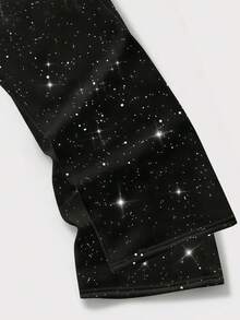 1pc Men's Spring/Summer Starry Rhinestone Wide Leg Sweatpants, Loose Comfortable Versatile Slimming Casual Long Pants - Black - View 4