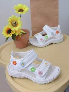 1 Pair Beautiful Baby Girl Fashion Beach Sports Sandals, Vintage Embroidered Strap Design, Lightweight And Easy To Put On/Take Off, Suitable For Indoor/Outdoor Summer Wear - White - View 8