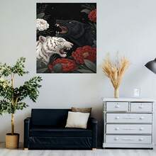 1 póster de lienzo sin marco de arte oscuro - Peonía de bestia en blanco y , viento nocturno, pintura decorativa de tema estético salvaje, ideal para estudios de arte, espacios modernos y divertidos, salas de estilo salvaje, impresiones artísticas - Enmarcado - Ver 5