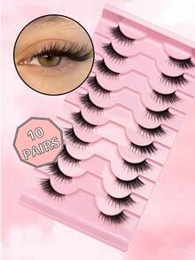 10 Cặp mi giả tự nhiên, độ dày 9-13mm, có thể tái sử dụng, mi giả dạng dải dành cho người mới bắt đầu trang điểm hàng ngày. - Xem 7