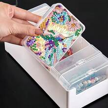 1pc Diamond Painting Plastic Storage Box Kit, Bird Pattern Transparent Container With Assorted Shaped Rhinestone Design, Suitable For Storing Small Items And Desktop Decor, High-Quality Diamond Painting Kit, Small Item Storage, Office Supplies, Art Storage - View 7