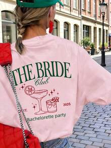 1 chiếc áo thun nữ tay ngắn cổ tròn mùa hè, in họa tiết "THE BRIDE, EST. 2026", thích hợp cho tiệc độc thân, trang phục cưới, áo tay ngắn dáng rộng thoải mái, đa năng cho mùa hè, đi biển, dạo phố, hàng ngày, công sở. Màu hồng. - Hồng - Xem 2