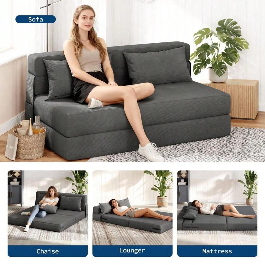 Silla cama sofá plegable convertible sin montaje - Sofá futón de espuma viscoelástica que ahorra espacio con almohada, respaldo ajustable, funda extraíble y lavable - Sofá cama moderno para sala de estar, dormitorio, apartamento, dormitorio universitario, oficina en casa. - Azul Marino - Ver 1