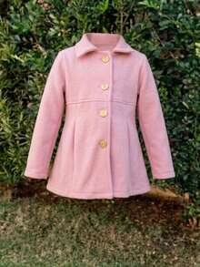Girls' Soft Fabric Overcoat – Warm Coat With Front Buttons And Elegant Design For Winter - Màu Hồng baby - Xem 3