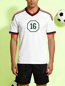Mexico Style Men's Sport T-Shirt Football Basketball Jersey Double Sided Print Number 16 Pattern For Sports & Casual Wear All Seasons Breathable Comfortable Durable Ideal For Sports Fans - Blanco - Ver 2
