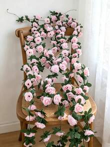 1pc Artificial Rose Vine Decor, Suitable For Wedding Venue, Home Bedroom Living Room Bathroom Wall Hanging, Outdoor Garden School Birthday Party Valentine's Day New Year Wedding Floral Tabletop Decoration, Artificial Flowers - Pink - View 2