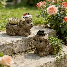 Estátua criativa de vaca usando chapéu (1 peça), em resina, miniatura para vaso de plantas, decoração para jardim e casa. Ideal para presentes de Natal, Ano Novo e outras datas comemorativas. Resistente à água e ao sol. Perfeita para uso interno e externo, em jardins, varandas e como vaso de mesa. - vaso de flores - Ver 1
