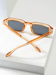 1 pieza Gafas de moda de alta calidad y versátiles con marco pequeño para mujer, adecuadas para uso diario, fiestas y decoración casual - Hoja gris con marco naranja - Ver 2