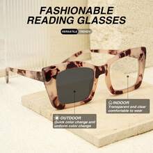 2pcs Classic Square Retro Photochromic Reading Glasses, Fashionable Leopard Print Element, Comfortable Spring Hinges, Elegant Ladies Reading Glasses Suitable For Reading, Daily Office, Magnifying Glasses Combo Set - Meat Powder + Half Powder - View 9