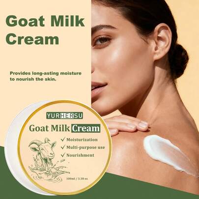 100毫升/3.38盎司山羊奶霜，富含山羊奶精华，保湿滋养，多效修护肌肤，适用于面部和身体，男女通用，适合所有肤质，日常护理和修护必备品。