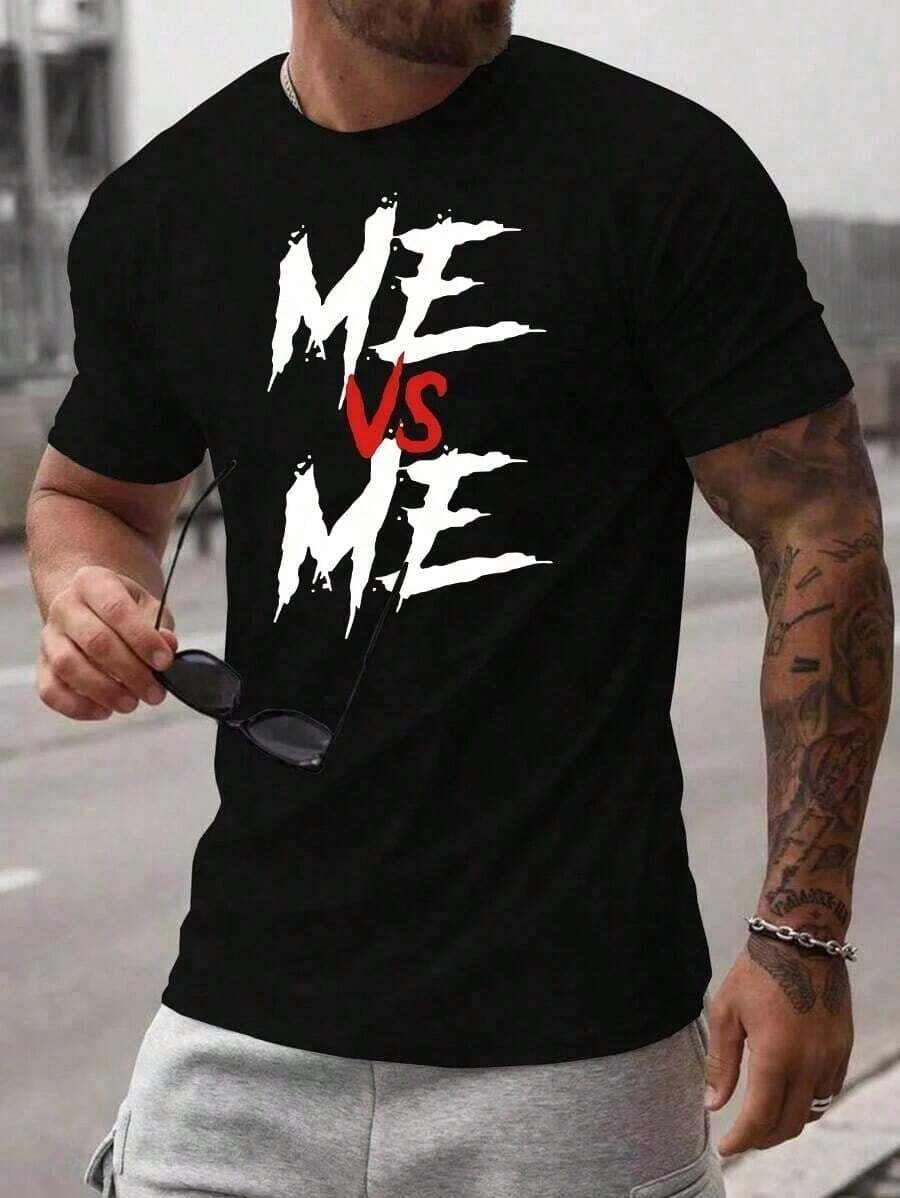 Camiseta Casual de Manga Corta con Cuello Redondo para Hombre, Diseño Creativo con Estampado, Diseño Simple, Proceso de Tejido - Negro - Ver 1