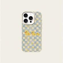 1pc TPU Soft Cute Blue Plaid Little Yellow Duck Pattern Phone Case, Compatible With IPhone 17 Pro Max/17/16 Pro Max/15/13/12/11, S20 FE/A15/S24/A55, Note 11/12/13 Pro, Full Coverage Anti-Drop Soft Protective Cover - White - View 5
