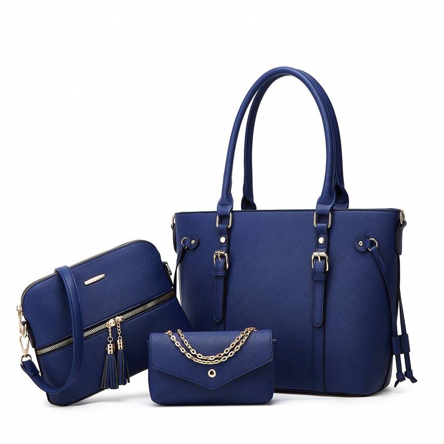 Bolso de mano simple, moderno y versátil para mujer, con diseño espacioso para uso diario, bolso de hombro elegante para el trabajo, la universidad y las compras, ligero y práctico, imprescindible en cualquier armario. - Azul oscuro - Ver 1