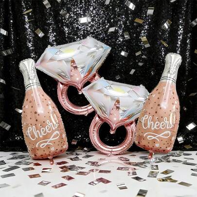 4pcs Rose Gold Diamond Balloon & Champagne Bubble Glass Balloon Set, Suitable For Wedding, Proposal, Bridal Shower, Valentine's Day Indoor/Outdoor Party Decoration - Wedding Party Decoration Balloon Set