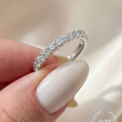 1 chiếc nhẫn đính hôn và nhẫn cưới Moissanite, nhẫn solitaire thanh lịch bằng bạc S925, món quà trang sức cao cấp dành cho phụ nữ.