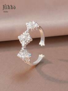 Hihho 1pc Vintage French Style White Gold Plated Copper Carved Iris Flower Open Ring, Elegant Design Women's Hand Accessory Suitable For Daily, Dating, Best Gift For Friends - Cross Ring - View 4