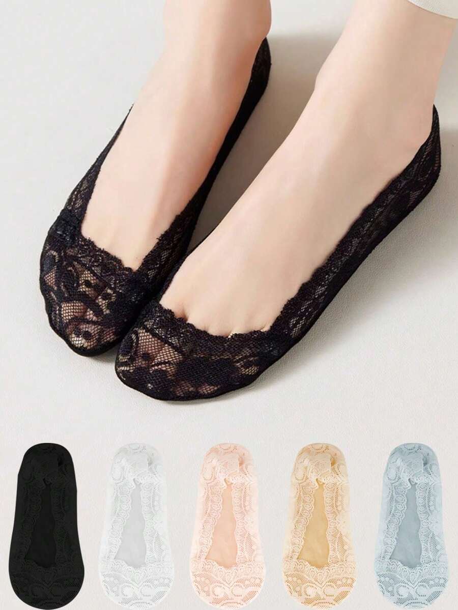 Women's Transparent Lace Loafer Socks, Invisible Non-Slip Low-Cut Socks, Christmas Gift - Multicolor - View 1