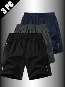 3pcs Men's High Performance Casual Loose Quick Dry Sports Shorts, With Reflective Strip Design, Pockets, Waist Zipper Drawstring, Soft And Lightweight Suitable For Training And Sports - Multicolor - View 8