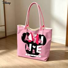 迪士尼卡通帆布手提袋，可爱米奇和朋友印花单肩包，日常使用 - 粉色 - 查看 8
