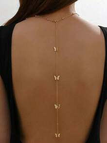 1 buah Kalung Rantai Belakang Minimalis Seksi Modis, Aksesori Kalung Panjang Wanita - Emas - View 12