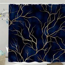 1pc 2D Planar Shower Curtain Modern Elegant Waterproof Shower Curtain Golden Tree Branch Pattern Navy Blue Abstract Bathroom Decor Durable Polyester Material Easy To Clean Machine Washable Hooks Included Stylish Home Accessory - Multicolor - View 7