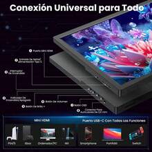 Monitor Portátil, 15.6 Pulgadas Ultradelgado Monitor Portatil Resistente, Altavoces Dual, 100% sRGB Pantalla FHD 1080P IPS,  y Tipo-C, para , /5, Macbook PC, Switch, Teléfono, Teletrabajo - Ver 6
