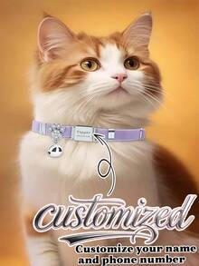 Stainless Steel Cat Paw Carved Collar With Rhinestone Bell Pendant, Purple Elastic Cat Paw Collar Customizable Polyester Pet Cat Bell Collar, Can Customize Name And Phone Number, Best Gift For Cat Lovers - Multicolor - View 1
