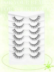 7 Pairs Wispy False Eyelashes Natural Look Fake Cat Eye Lashes Strips Clear Band Extensions Waterproof Easy Eyelashes For Beginners - Black - View 8