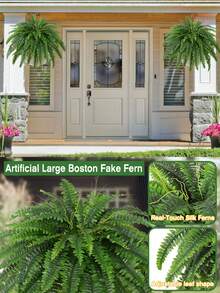 2pcs/1pc - Artificial Boston Fern Plants - 2 Large Artificial Fern Plant Set Suitable For Outdoor, Large Artificial Fern Plants, Suitable For Decoration. These Artificial Plants Are Suitable For Many Indoor And Outdoor Scenes, Such As Living Room, Bedroom, Office, Dining Room, Each Bundle Has 18 Branches. - Green - View 7